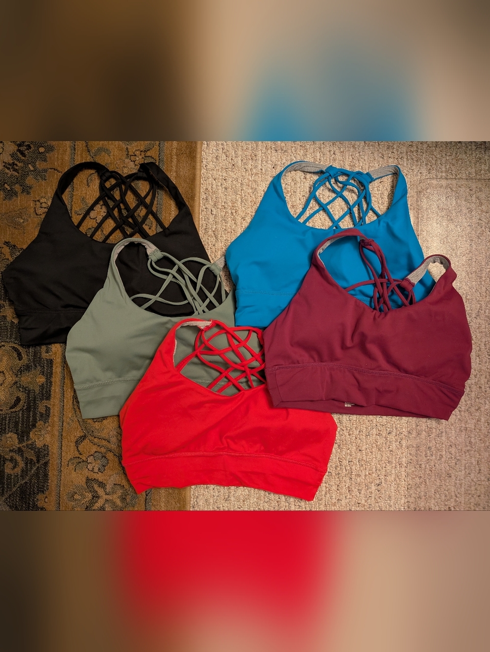 Gym Rainbow, Set Of 5 Strappy Racerback Sports Bras, Size XL